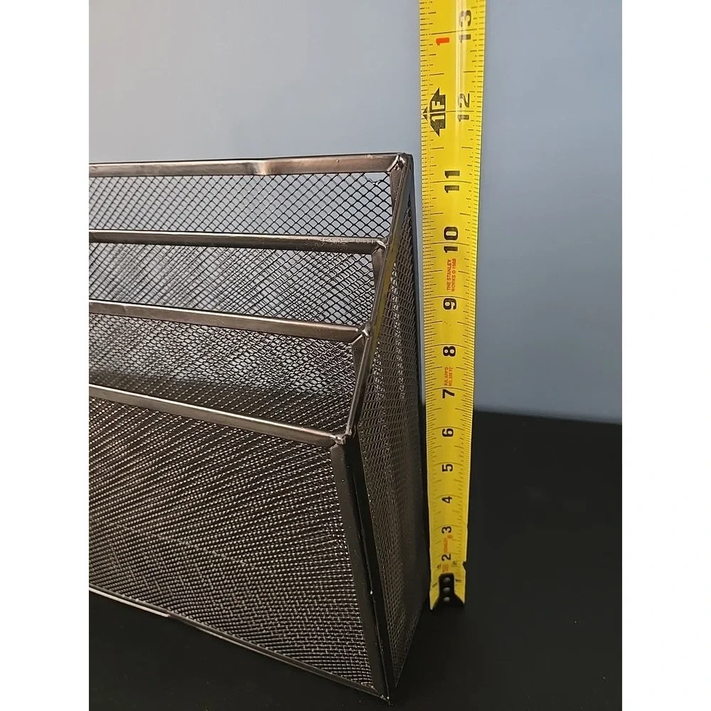 Three Section Tier Compartment Black Metal  Mesh Wire File Organizer‎